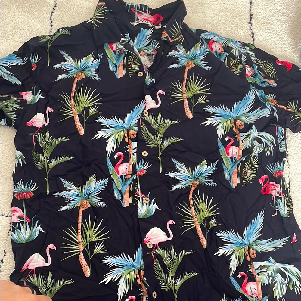 Amazon Black Flamingo and Palm Print Men's Shirt